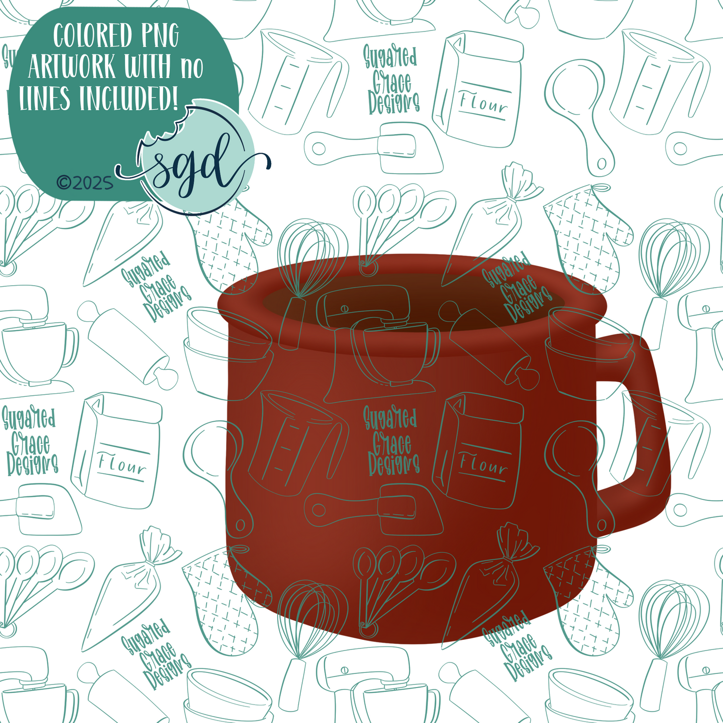 Red Cup or Mug Cookie Cutter with PNG Images to Match - Hand Drawn Graphics for Edible Ink Printers
