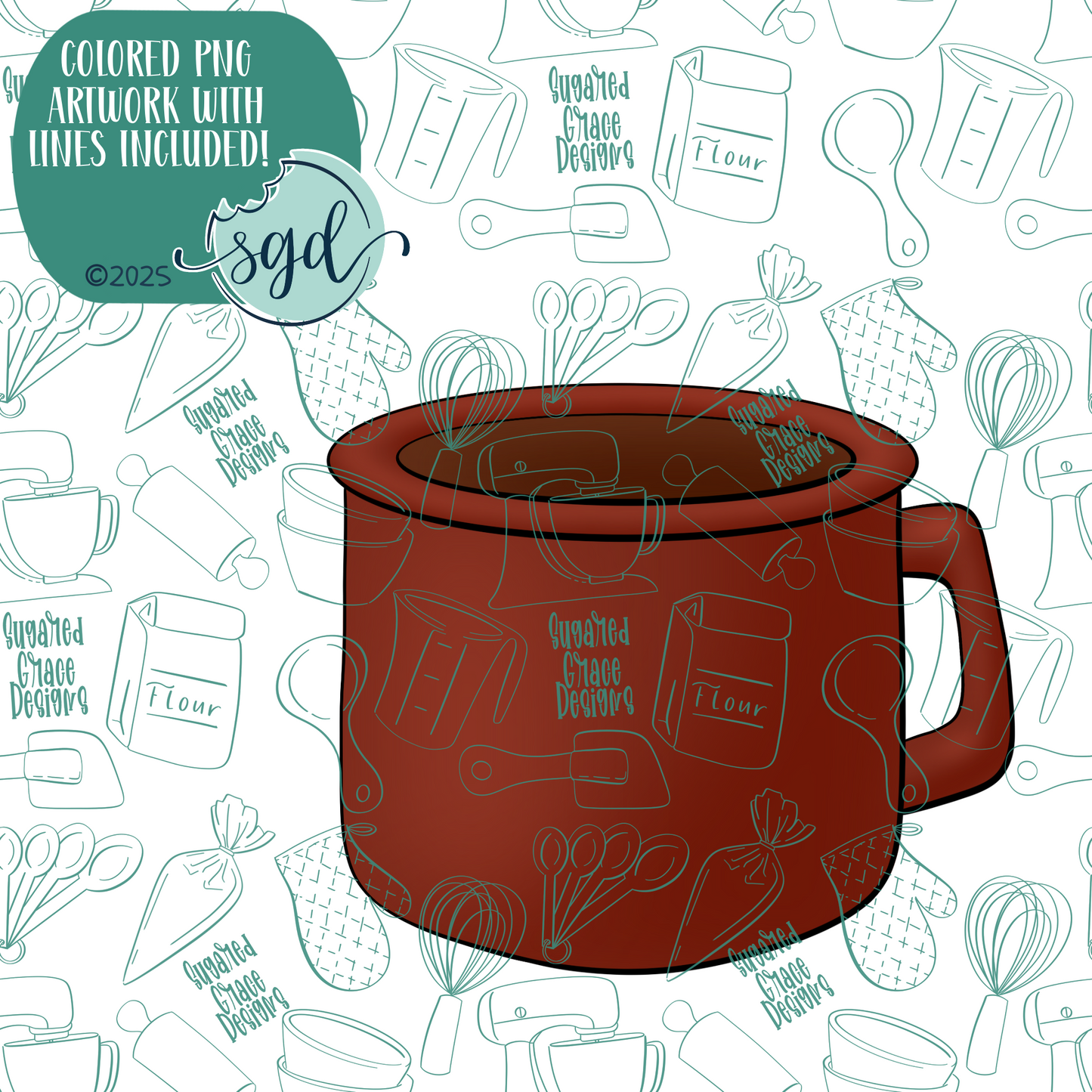 Red Cup or Mug Cookie Cutter with PNG Images to Match - Hand Drawn Graphics for Edible Ink Printers