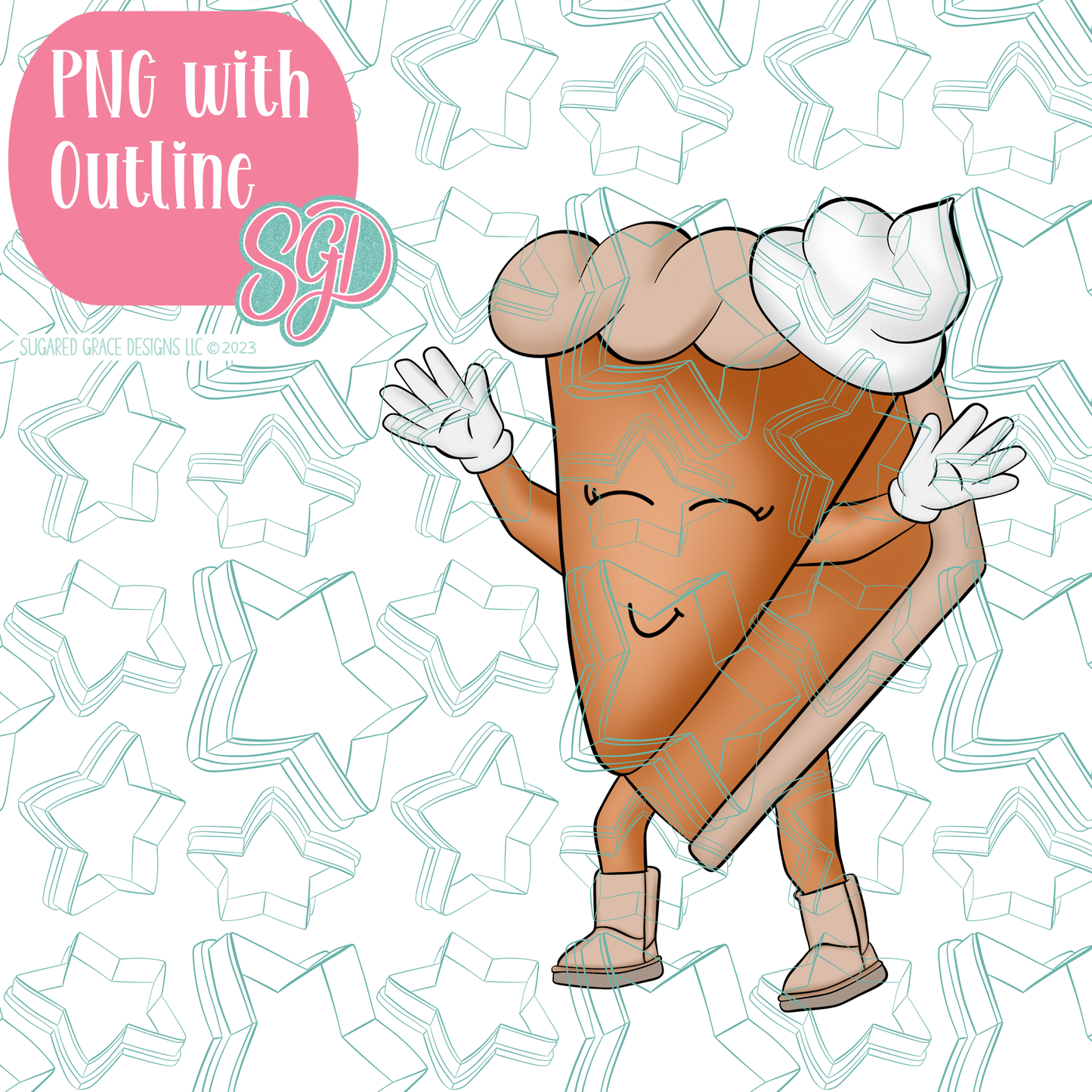 Dancing Pumpkin Pie Slice PNG Image Set for Edible Ink Printers - Hand Drawn Editable Graphics