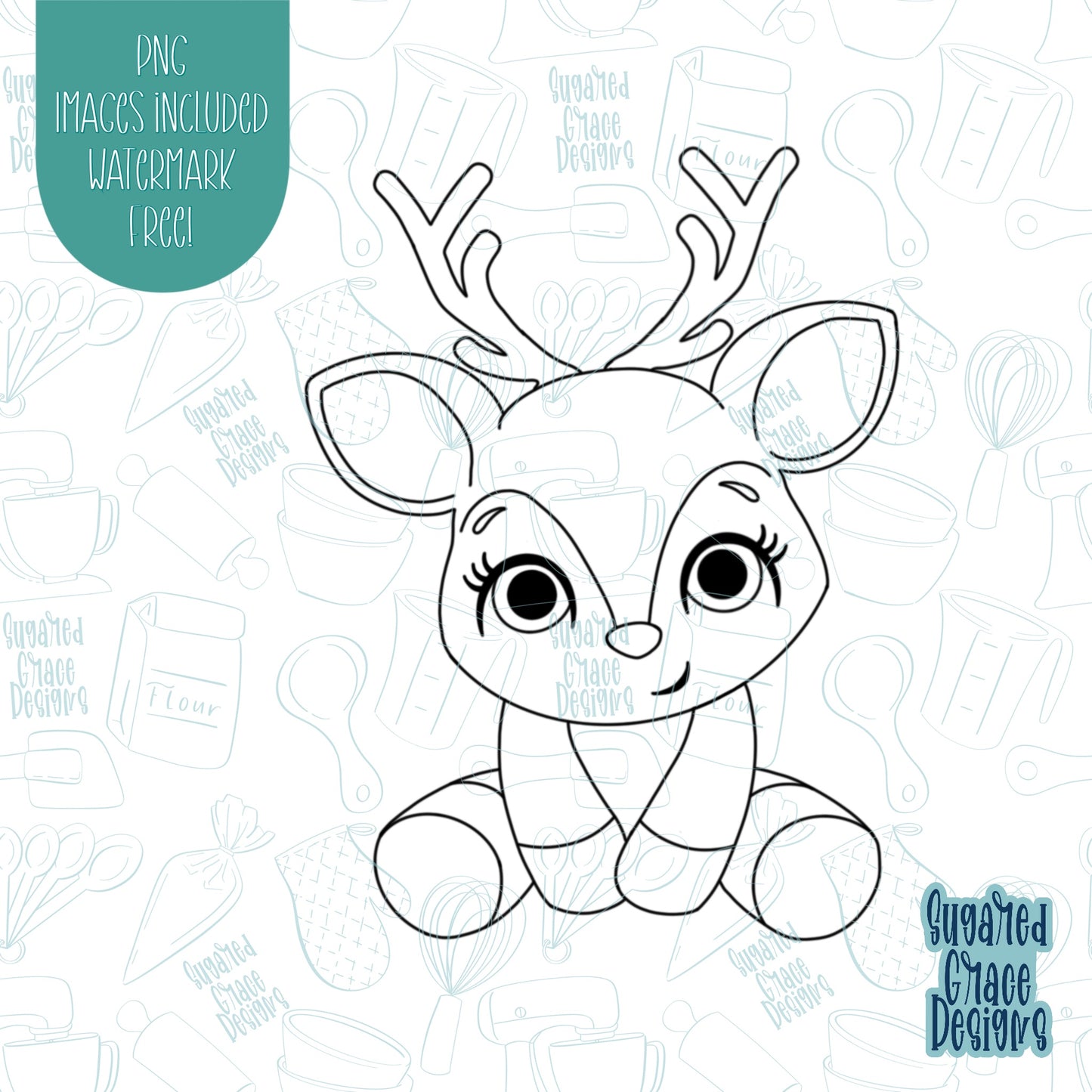 Deer cookie cutter with png images for edible ink printers including Eddie