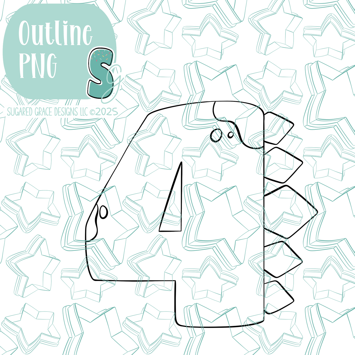 Dinosaur Themed Number 4 Cookie Cutter STL File with PNG Images to Match - For 3D Printing and Edible Ink Printers