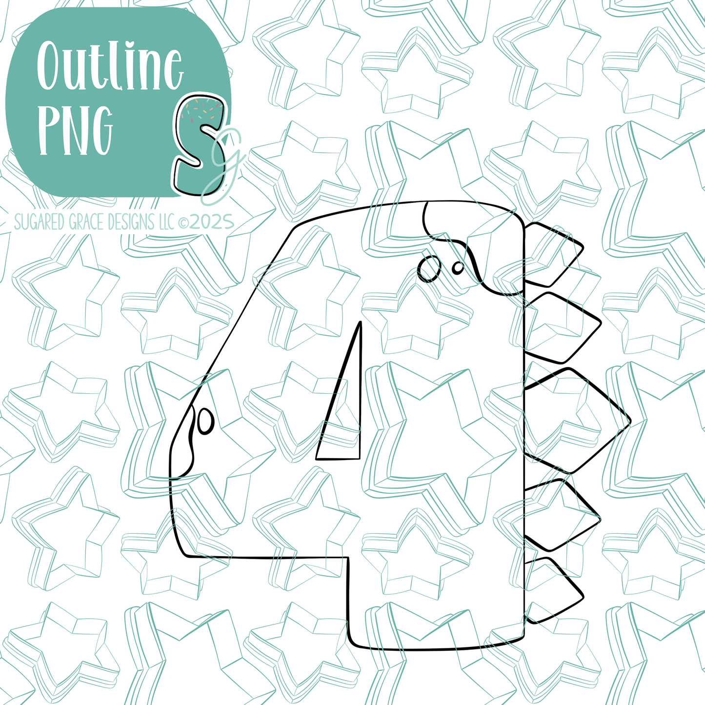 Dino Number 4 Cookie Cutter with PNG Images to Match - Hand Drawn Graphics for Edible Ink Printers