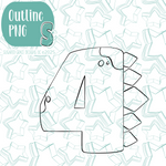 Dino Number 4 Cookie Cutter with PNG Images to Match - Hand Drawn Graphics for Edible Ink Printers
