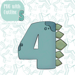 Dinosaur Themed Number 4 Cookie Cutter STL File with PNG Images to Match - For 3D Printing and Edible Ink Printers