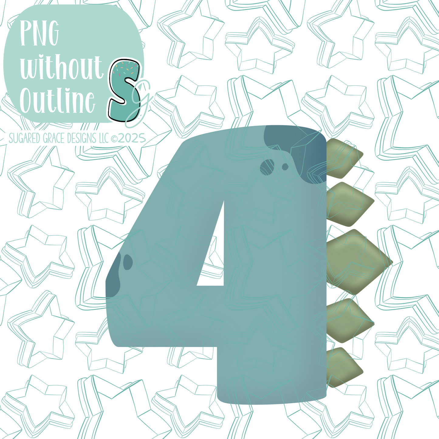 Dinosaur Themed Number 4 Cookie Cutter STL File with PNG Images to Match - For 3D Printing and Edible Ink Printers