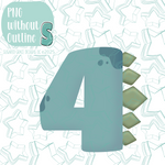 Dinosaur Themed Number 4 Cookie Cutter STL File with PNG Images to Match - For 3D Printing and Edible Ink Printers