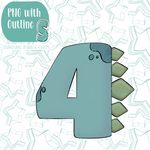 Dino Number 4 Cookie Cutter with PNG Images to Match - Hand Drawn Graphics for Edible Ink Printers