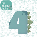 Dino Number 4 Cookie Cutter with PNG Images to Match - Hand Drawn Graphics for Edible Ink Printers