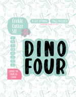 Dino Four Plaque Cookie Cutter STL File with PNG Images to Match - For 3D Printing and Edible Ink Printers