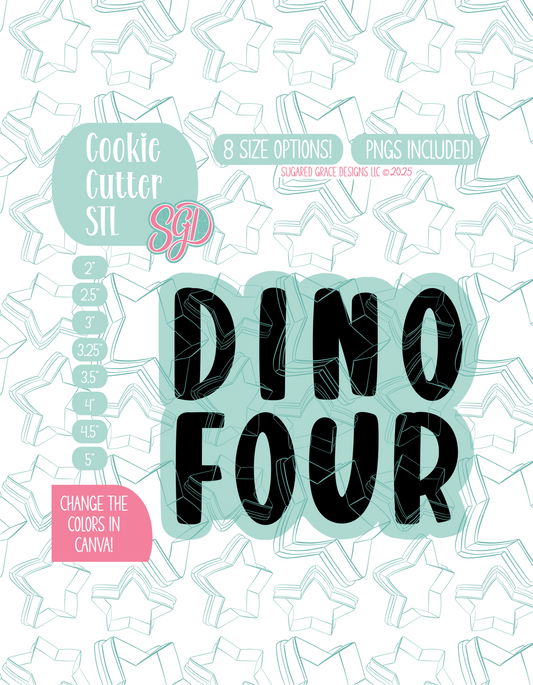 Dino Four Plaque Cookie Cutter STL File with PNG Images to Match - For 3D Printing and Edible Ink Printers