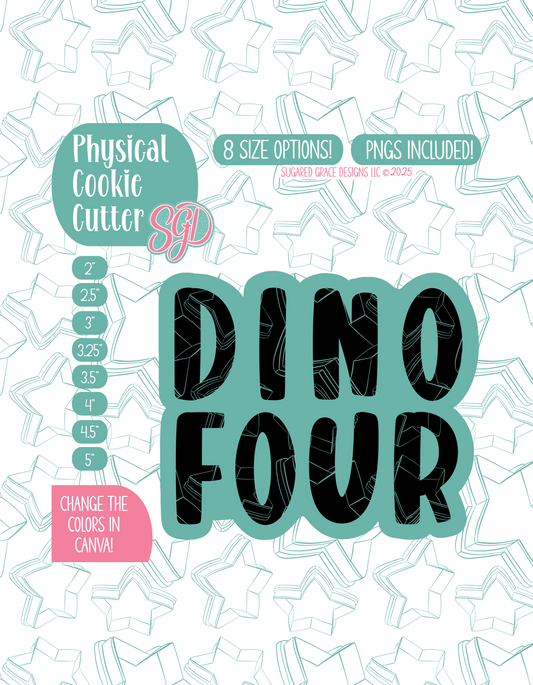 Dino Four Cookie Cutter Plaque with PNG Images to Match - Hand Drawn Graphics for Edible Ink Printers
