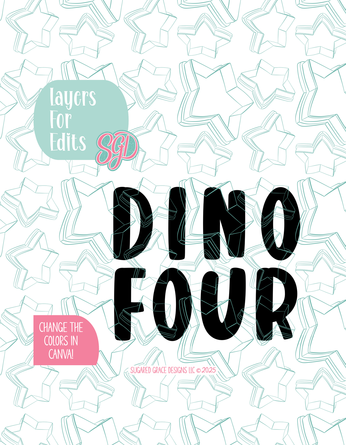 Dino Four Plaque Cookie Cutter STL File with PNG Images to Match - For 3D Printing and Edible Ink Printers