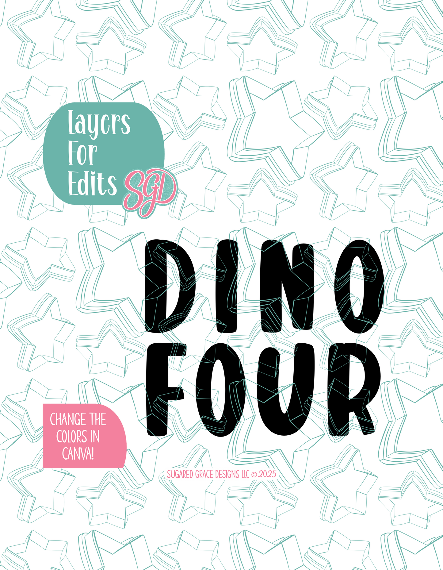 Dino Four Cookie Cutter Plaque with PNG Images to Match - Hand Drawn Graphics for Edible Ink Printers