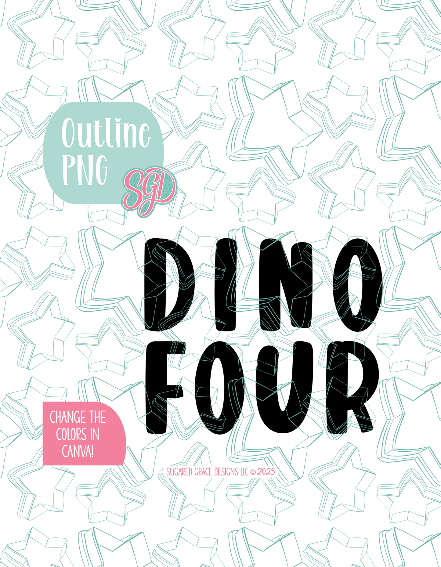 Dino Four Plaque Cookie Cutter STL File with PNG Images to Match - For 3D Printing and Edible Ink Printers