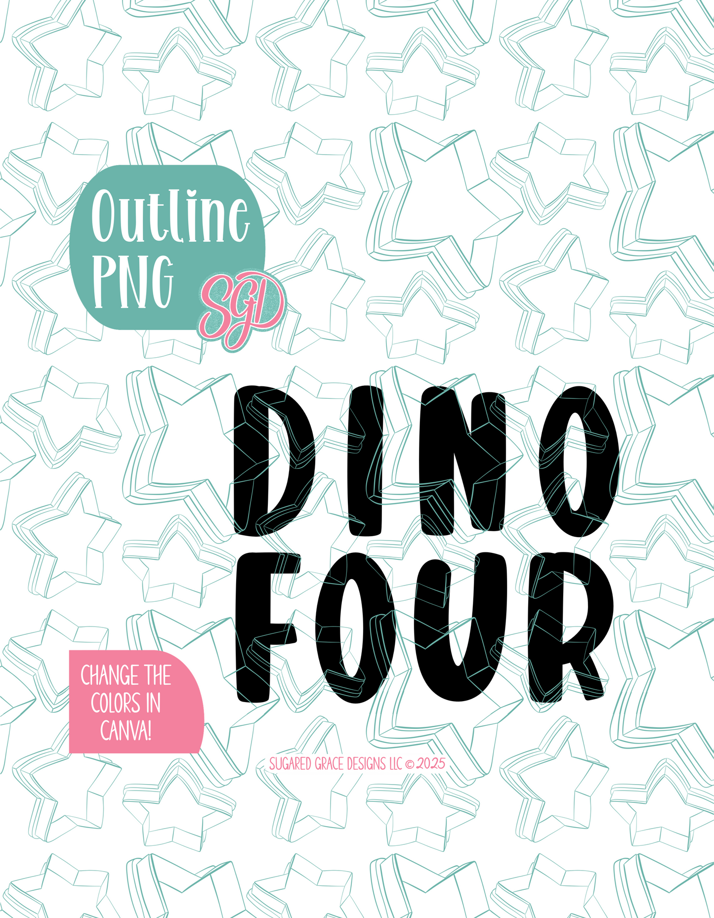 Dino Four Cookie Cutter Plaque with PNG Images to Match - Hand Drawn Graphics for Edible Ink Printers