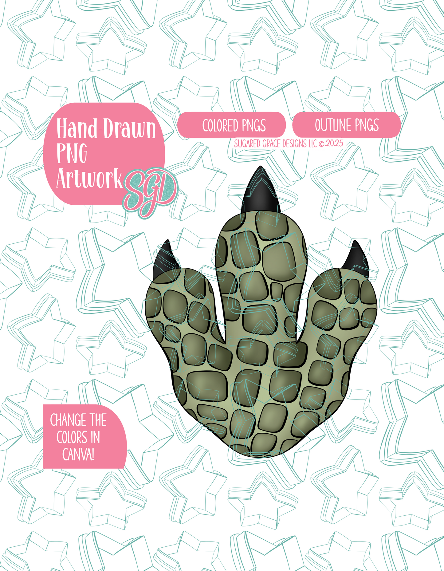Dinosaur Foot Print PNG Image Set for Edible Ink Printers - Hand Drawn Editable Graphic