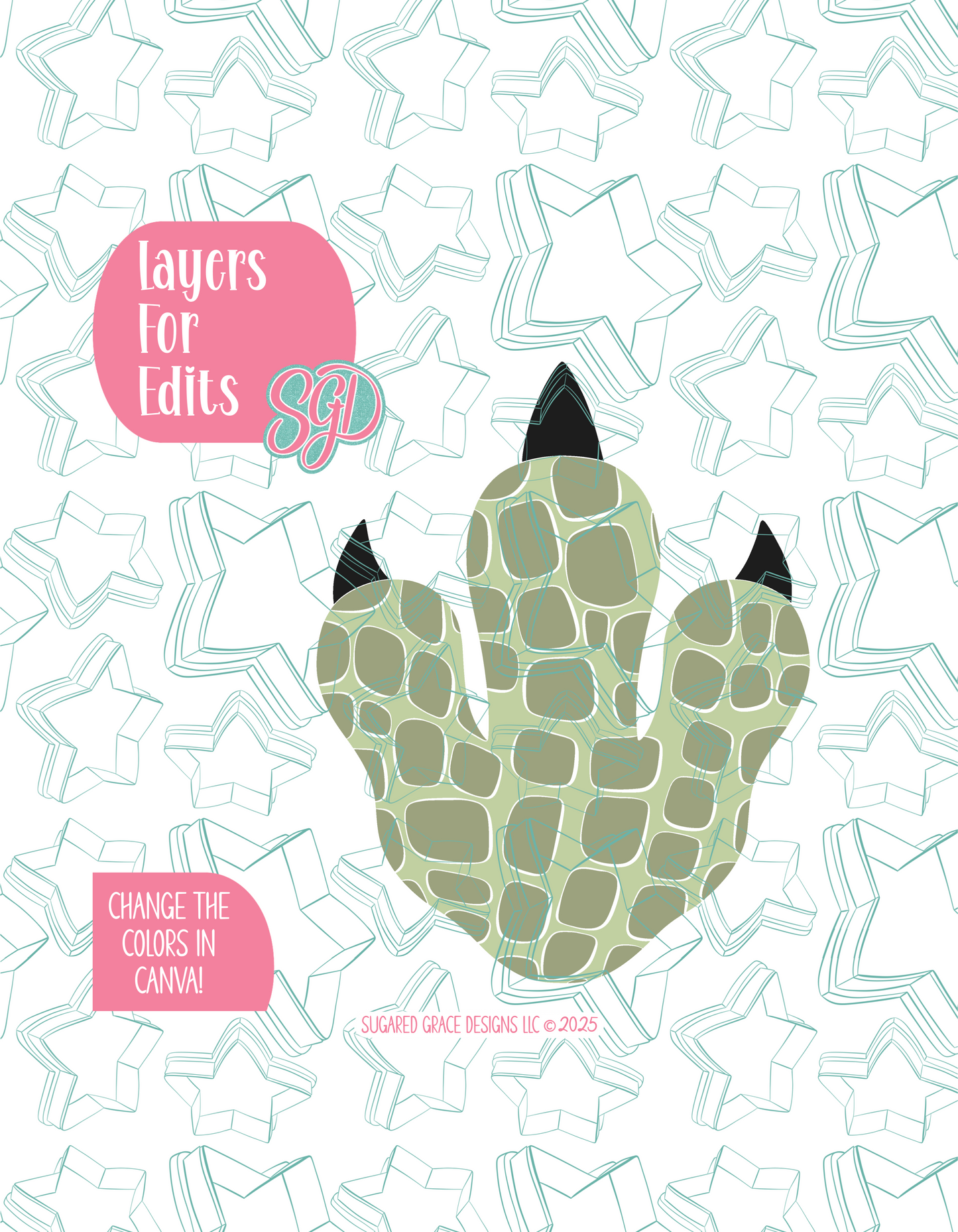 Dinosaur Foot Print PNG Image Set for Edible Ink Printers - Hand Drawn Editable Graphic