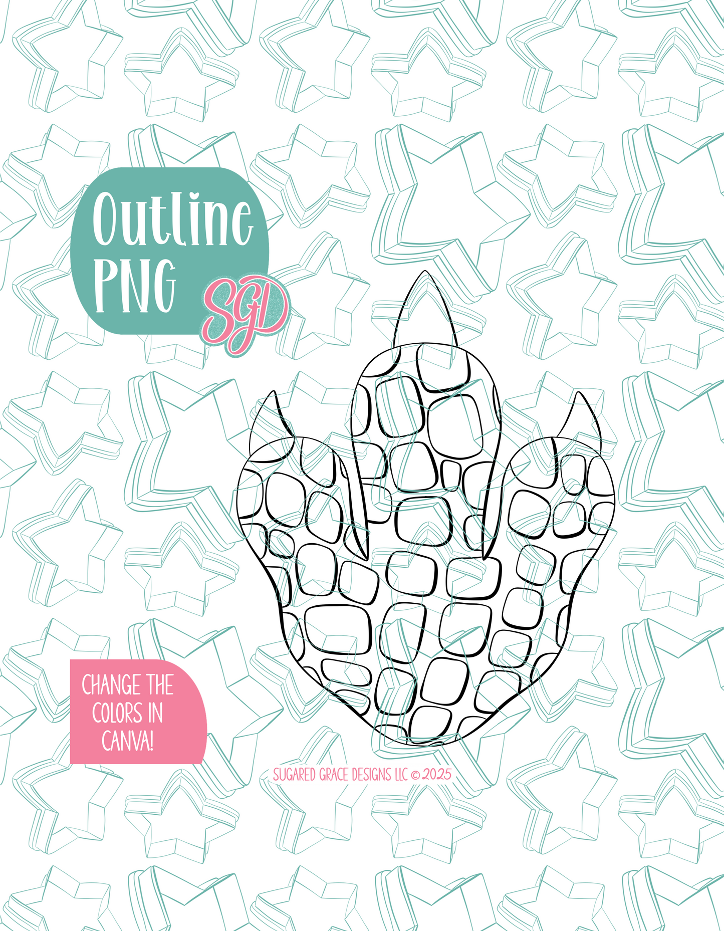 Dinosaur Print Cookie Cutter with PNG Images to Match - Hand Drawn Graphics for Edible Ink Printers