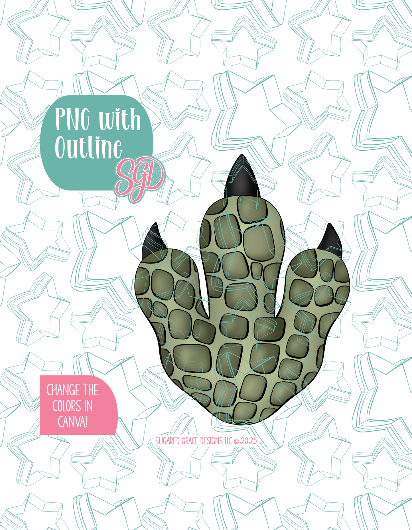 Dinosaur Print Cookie Cutter with PNG Images to Match - Hand Drawn Graphics for Edible Ink Printers