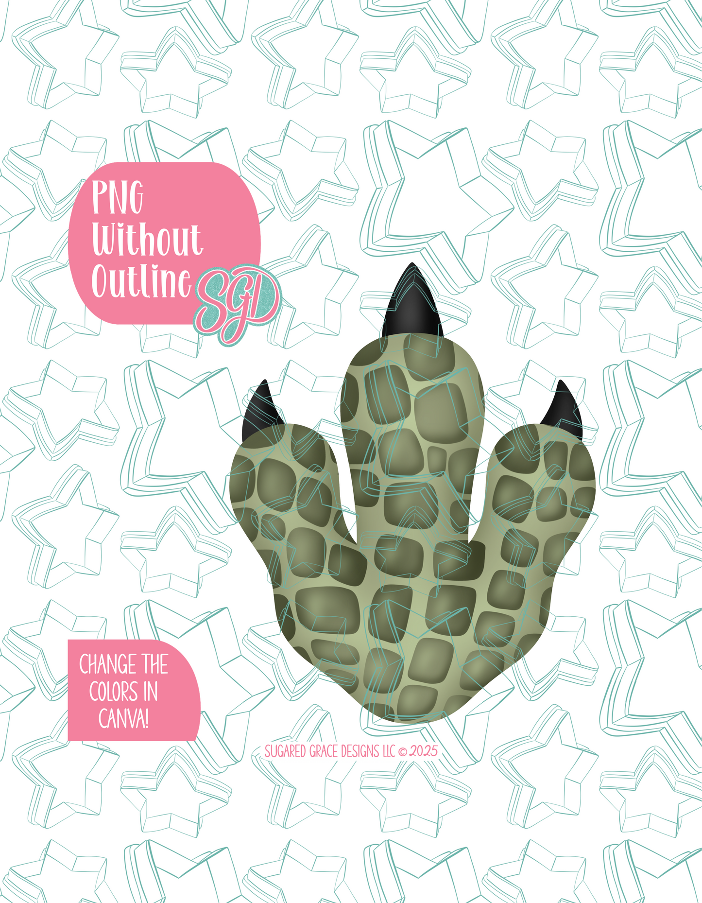 Dinosaur Foot Print PNG Image Set for Edible Ink Printers - Hand Drawn Editable Graphic