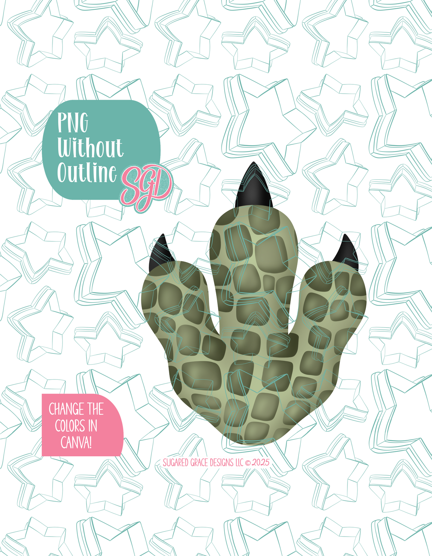 Dinosaur Print Cookie Cutter with PNG Images to Match - Hand Drawn Graphics for Edible Ink Printers