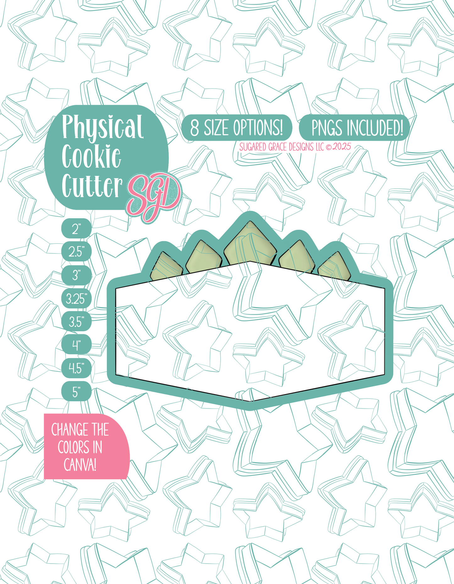 Dinosaur Name Plaque Cookie Cutter with PNG Images to Match - Hand Drawn Graphics for Edible Ink Printers