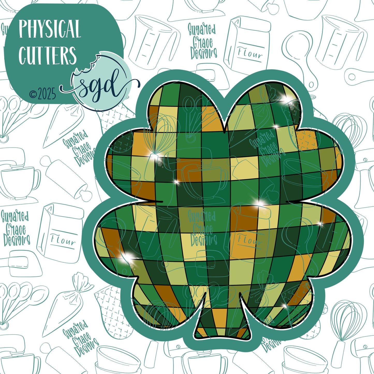 Disco Clover or Shamrock Cookie Cutter with PNG Images to Match - Hand Drawn Graphics for Edible Ink Printers
