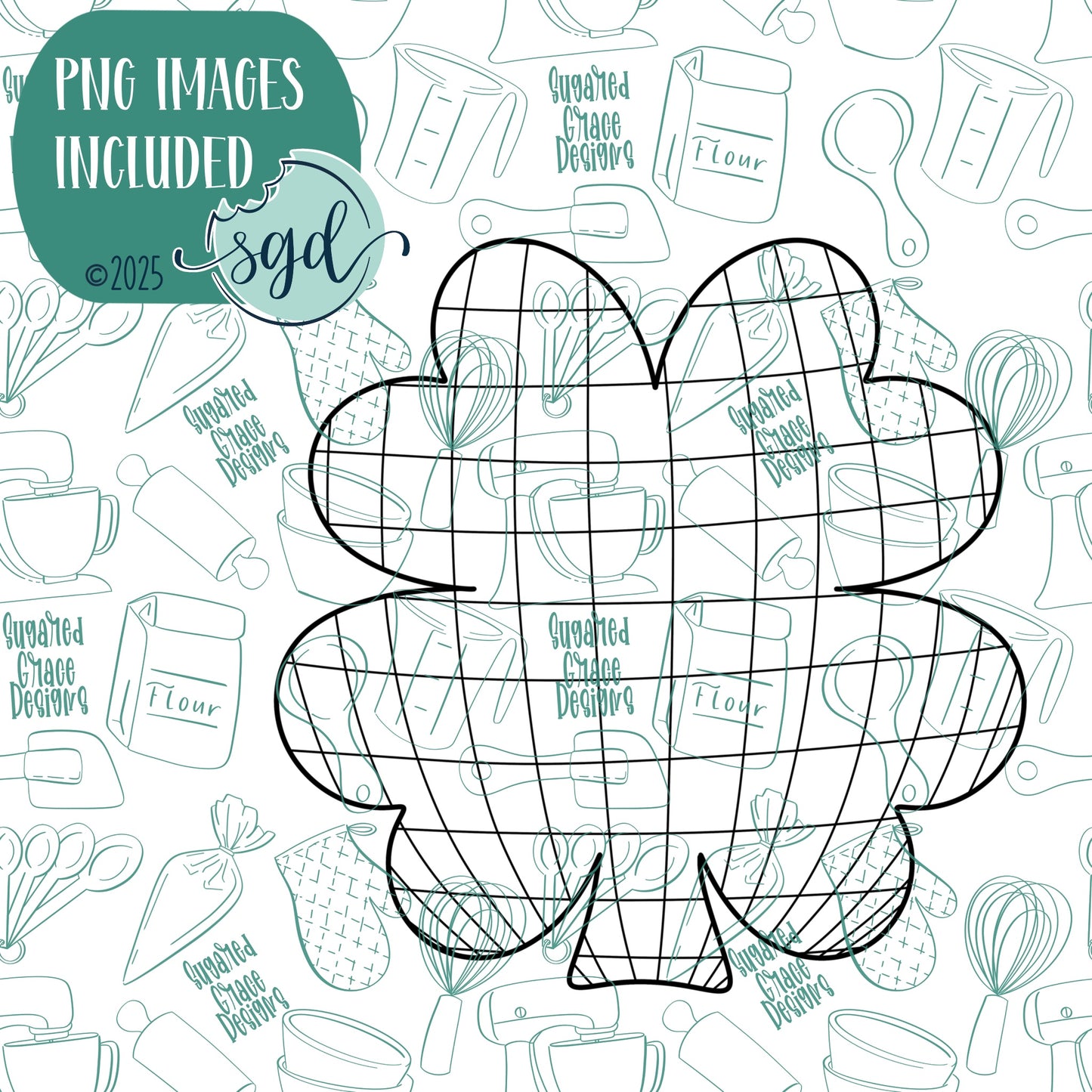 Disco Clover or Shamrock Cookie Cutter with PNG Images to Match - Hand Drawn Graphics for Edible Ink Printers