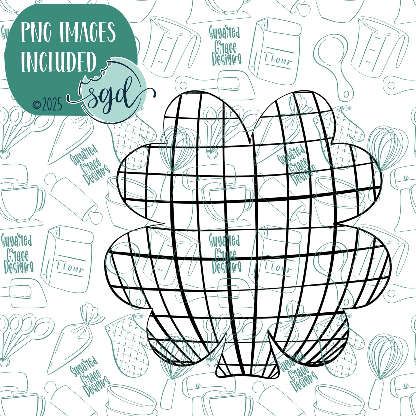 Disco Clover or Shamrock Cookie Cutter with PNG Images to Match - Hand Drawn Graphics for Edible Ink Printers