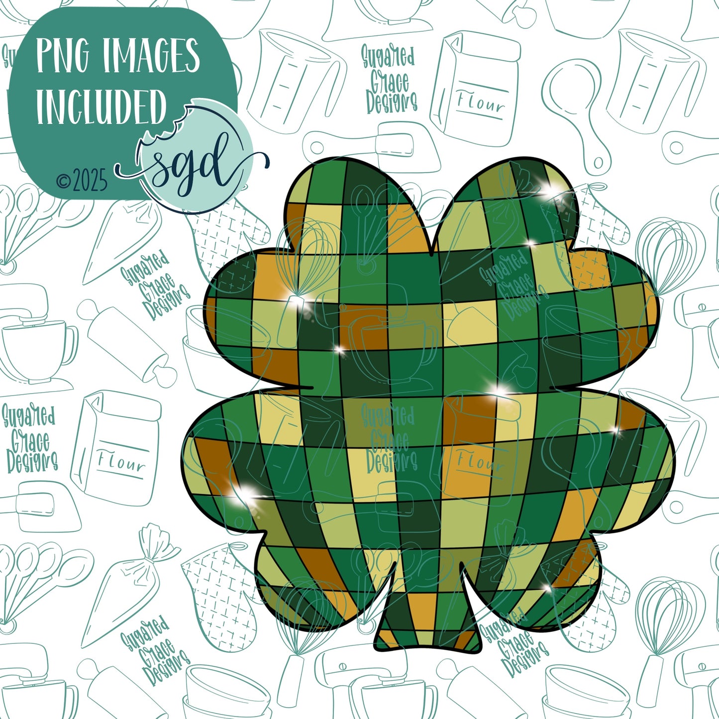 Disco Clover or Shamrock Cookie Cutter with PNG Images to Match - Hand Drawn Graphics for Edible Ink Printers
