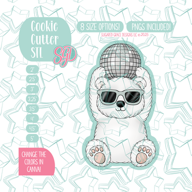 Editable Disco Polar Bear Cookie Cutter STL and PNG (Digital Download)