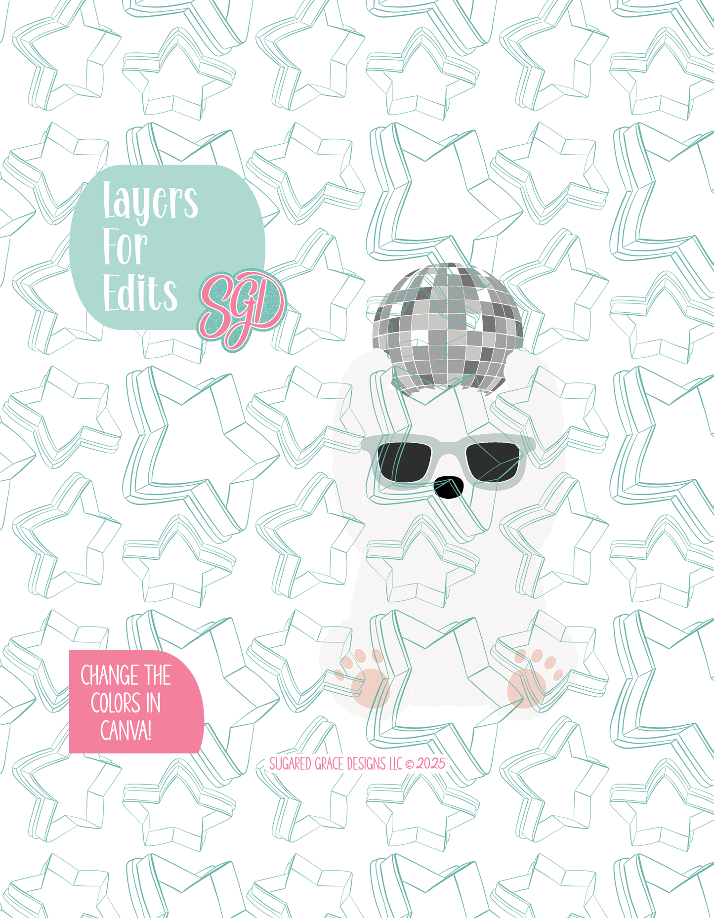 Editable Disco Polar Bear Cookie Cutter STL and PNG (Digital Download)