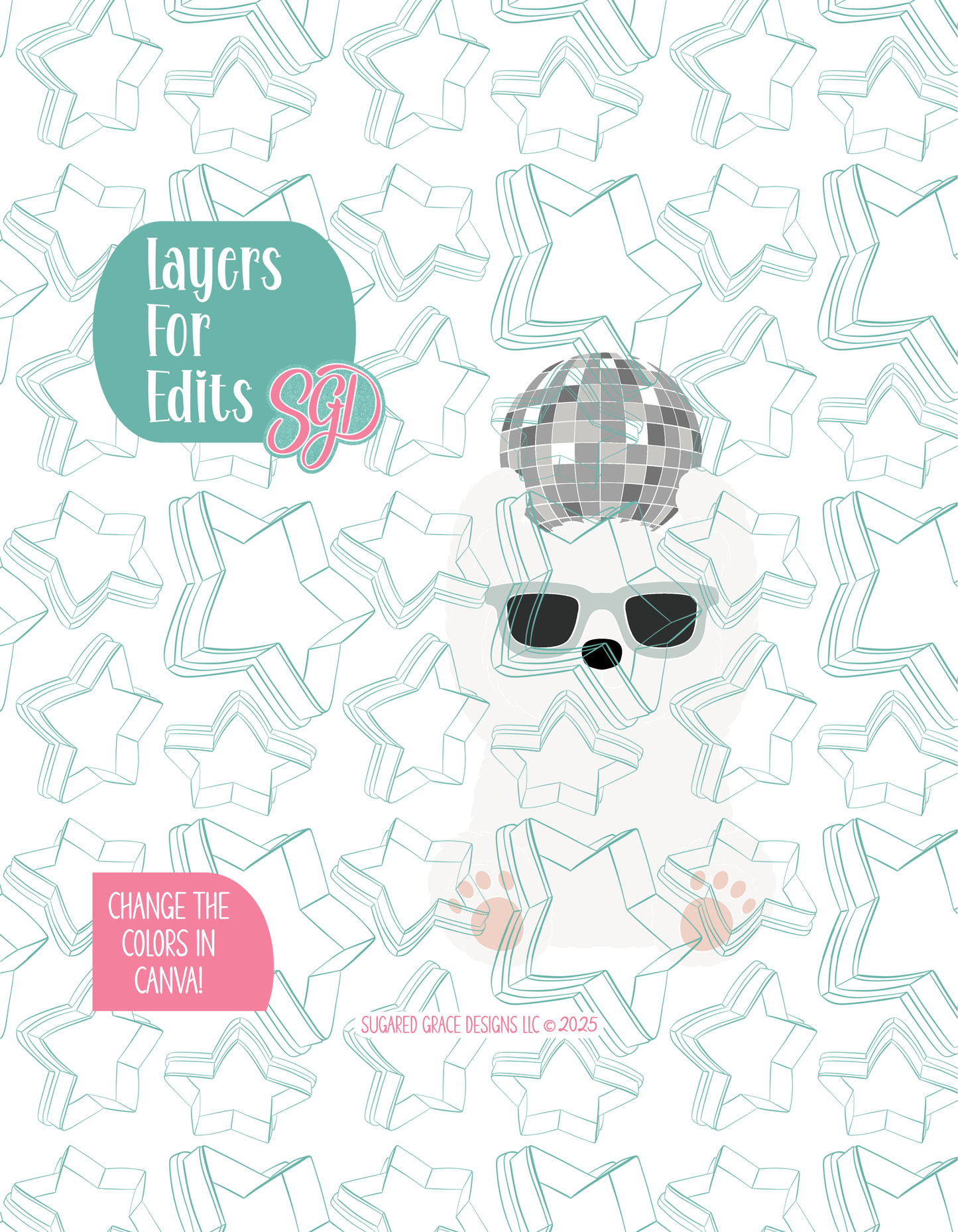 Disco Polar Bear Cookie Cutter with matching PNG