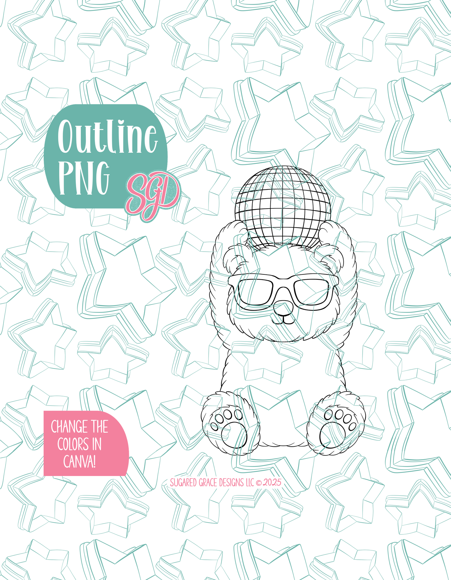 Disco Polar Bear Cookie Cutter with matching PNG