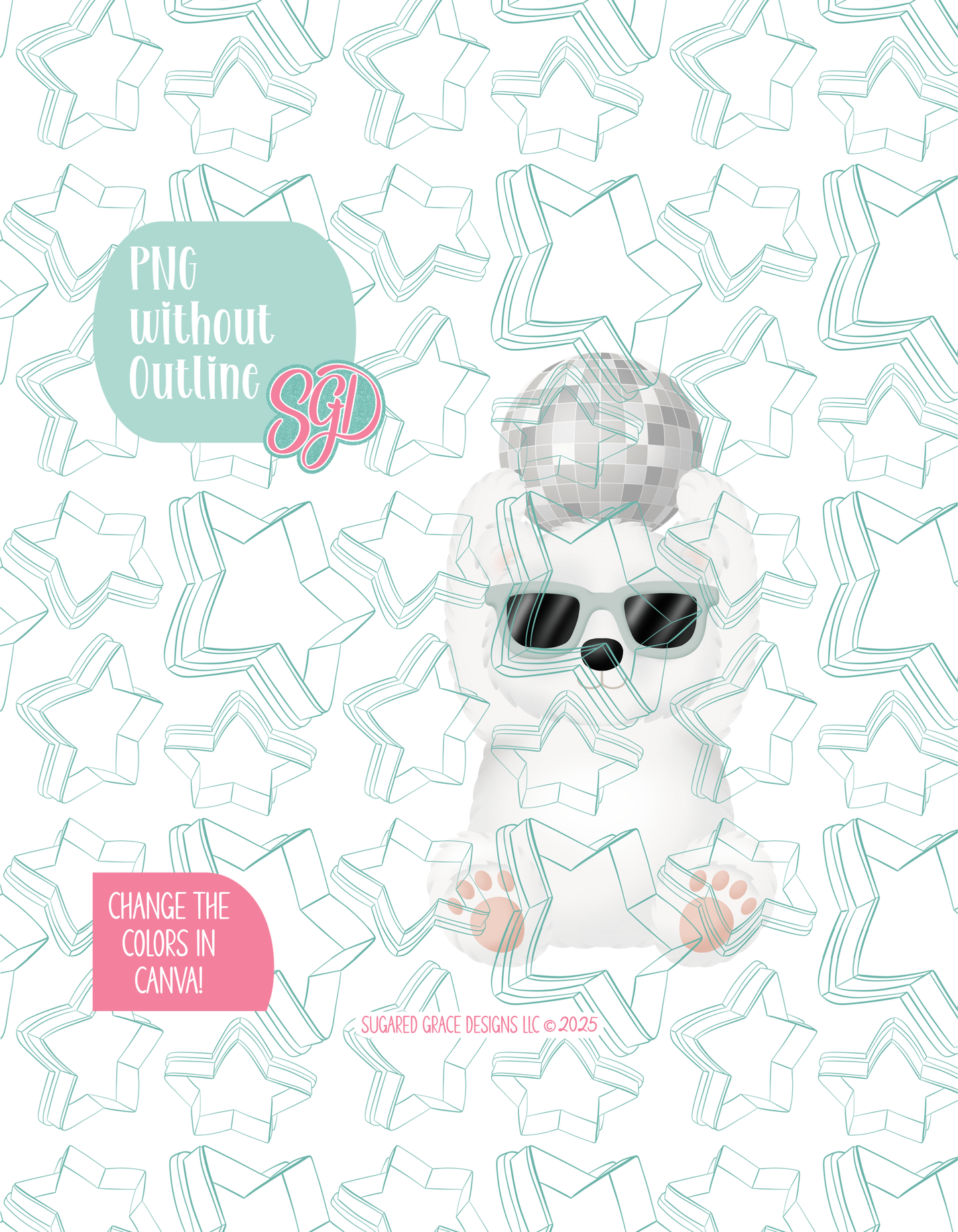 Editable Disco Polar Bear Cookie Cutter STL and PNG (Digital Download)