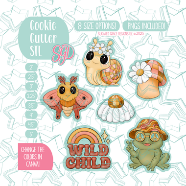 Editable Retro Wild Child Cookie Cutter STL and PNG Set with 6 Designs (Digital Download)