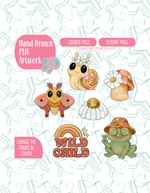 Retro Wild Child Set of 6 Designs for Edible Ink Printers - Hand Drawn Editable Graphics (Digital Download)