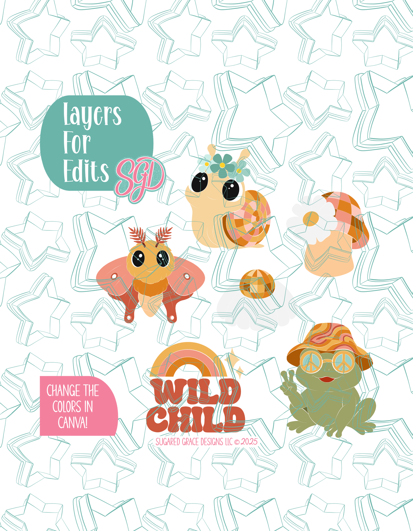 Disco Wild Child Cookie Cutter set with matching PNG - Set of 6 Designs