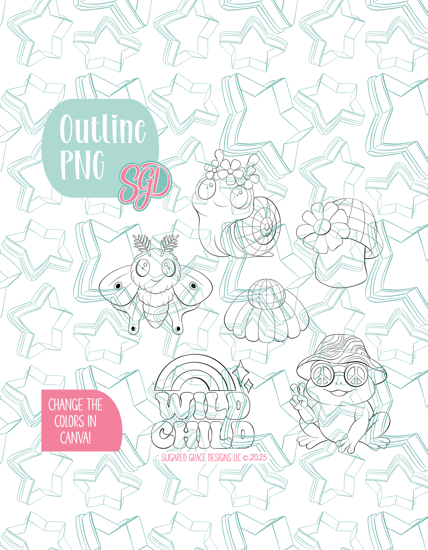 Editable Retro Wild Child Cookie Cutter STL and PNG Set with 6 Designs (Digital Download)