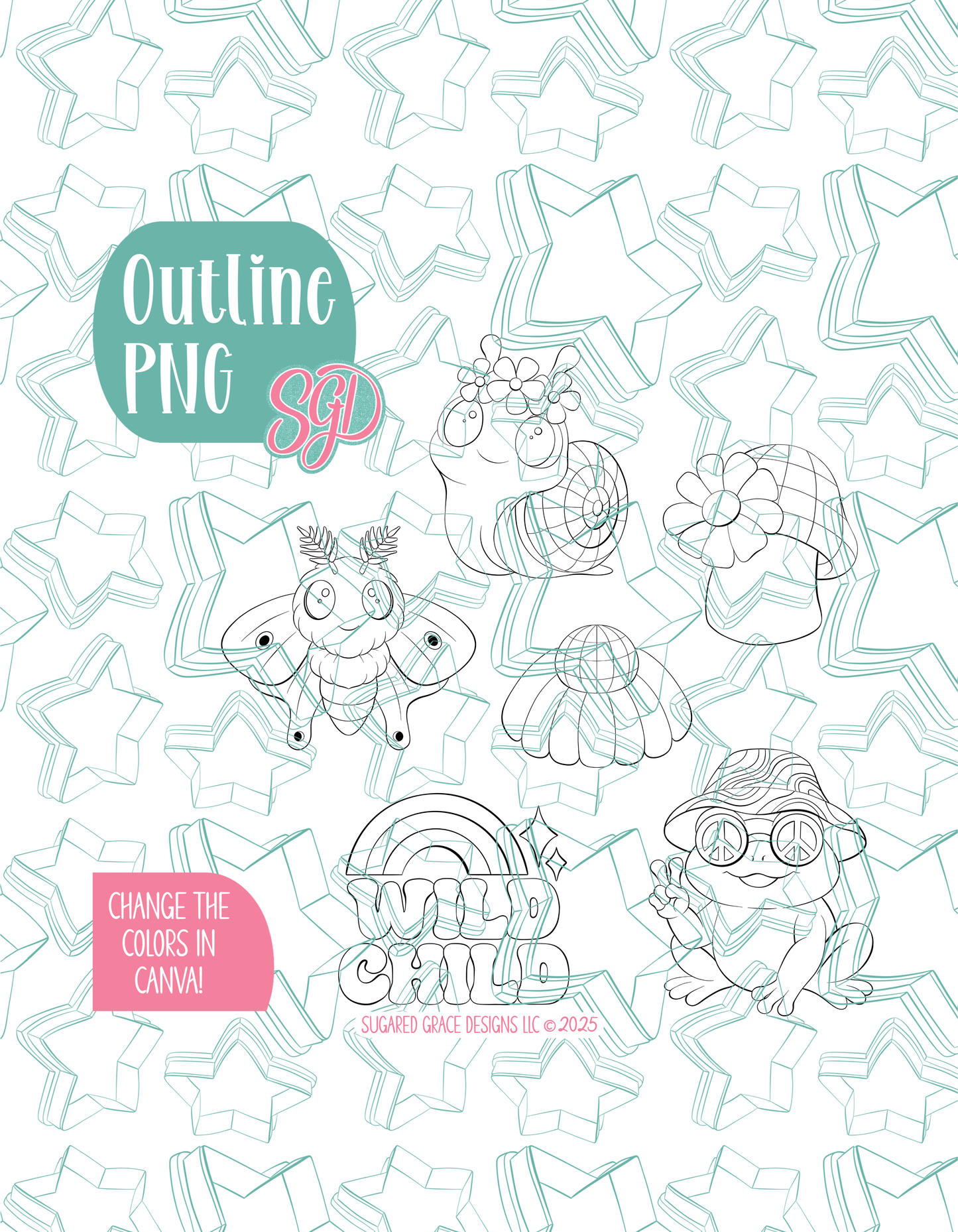 Disco Wild Child Cookie Cutter set with matching PNG - Set of 6 Designs
