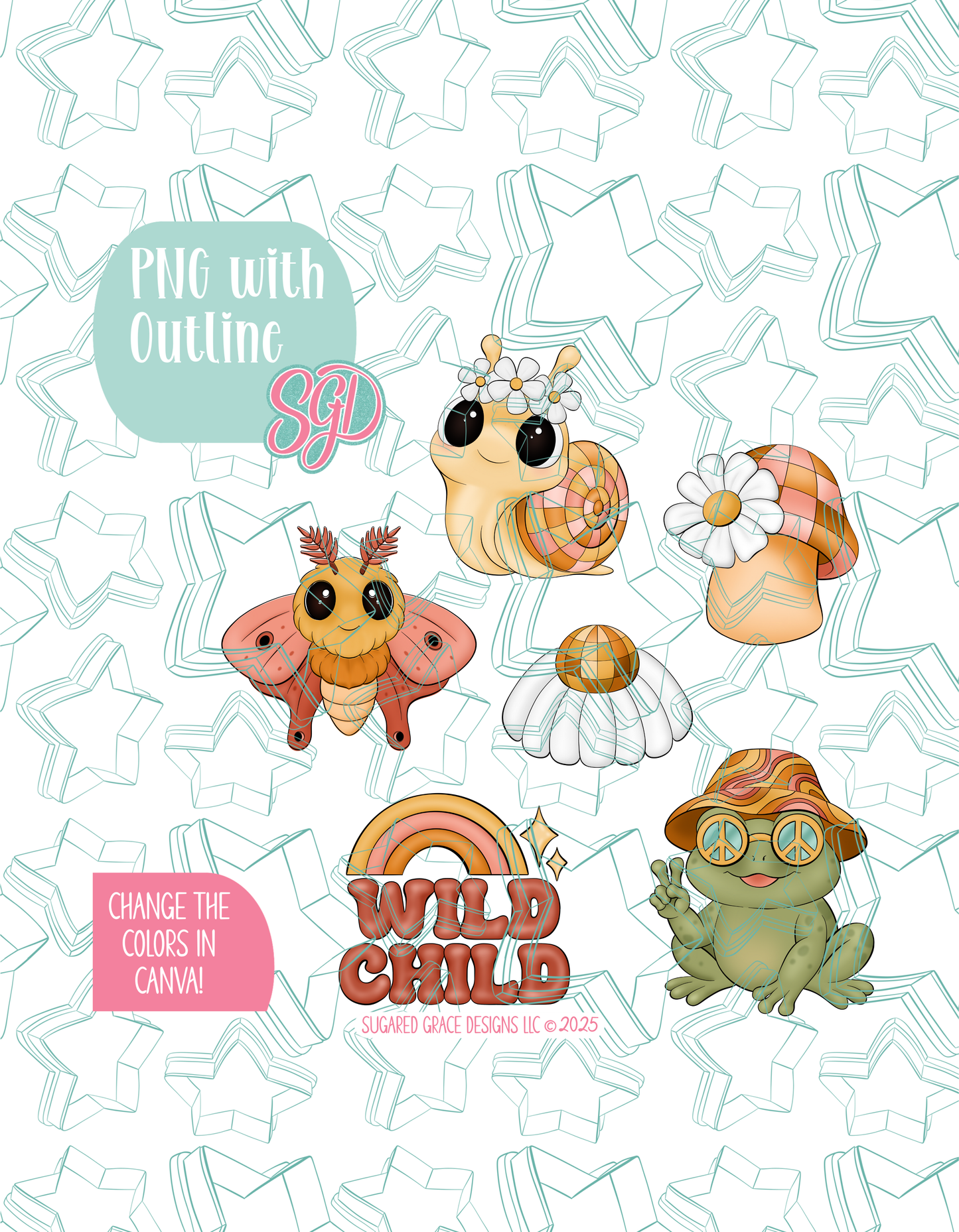 Editable Retro Wild Child Cookie Cutter STL and PNG Set with 6 Designs (Digital Download)