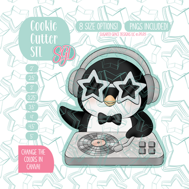 Editable Penguin DJ Cookie Cutter STL and PNG (Digital Download)