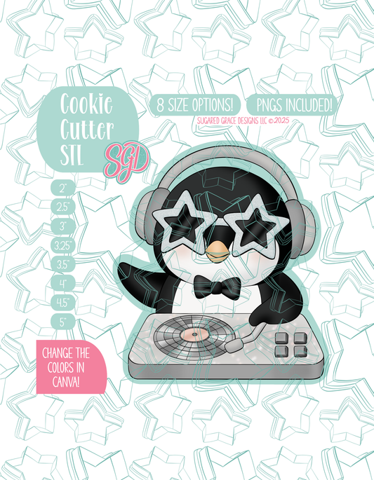 Editable Penguin DJ Cookie Cutter STL and PNG (Digital Download)