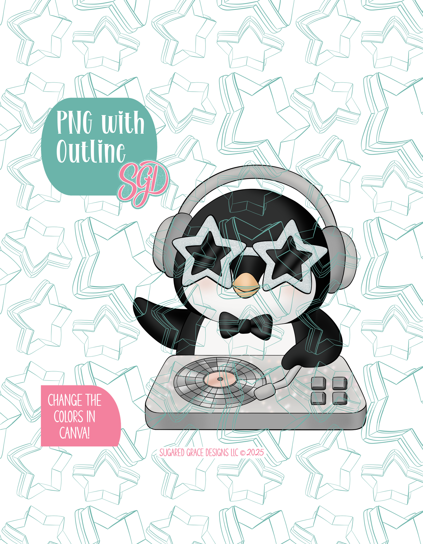 Penguin DJ Cookie Cutter with matching PNG