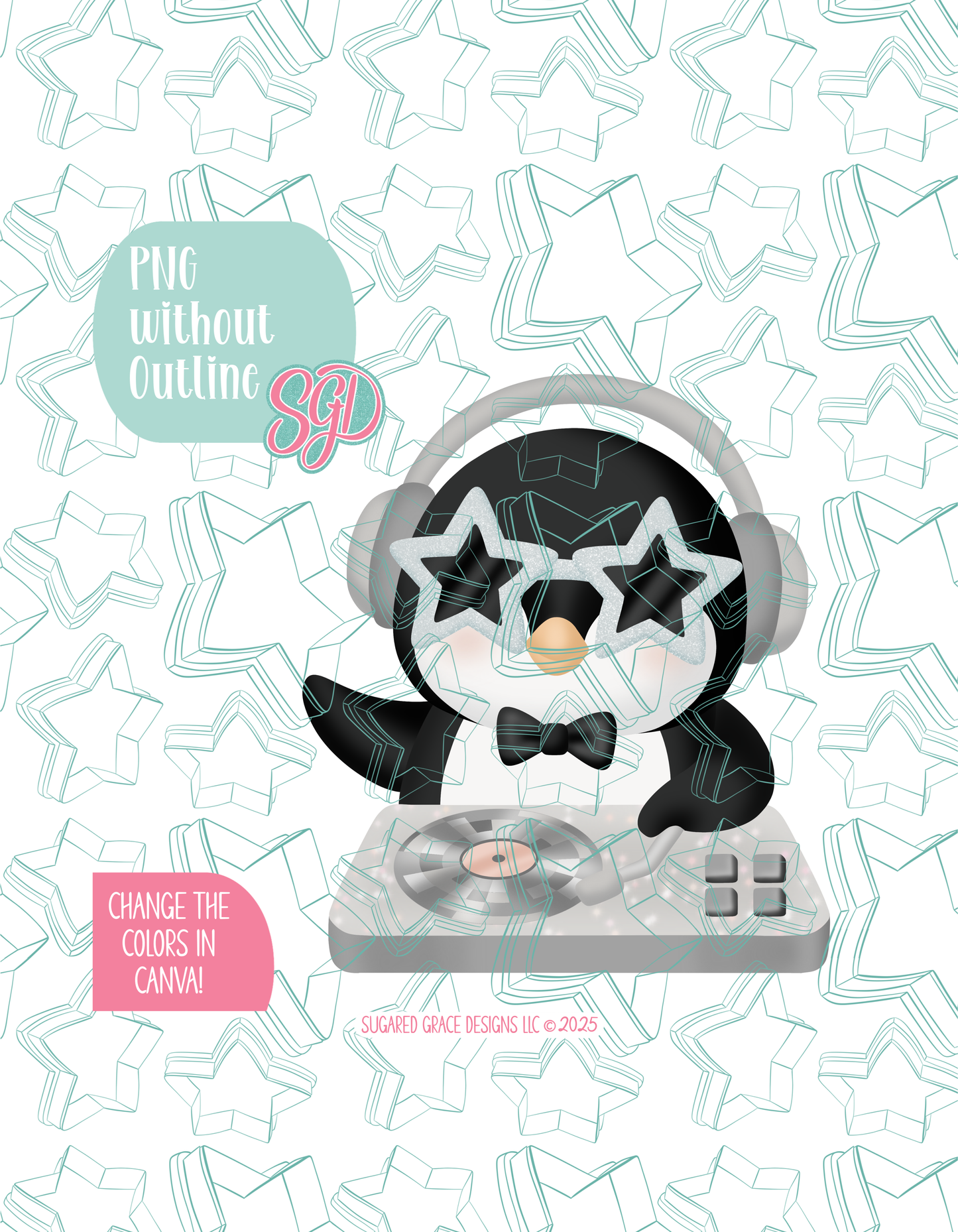 Editable Penguin DJ Cookie Cutter STL and PNG (Digital Download)