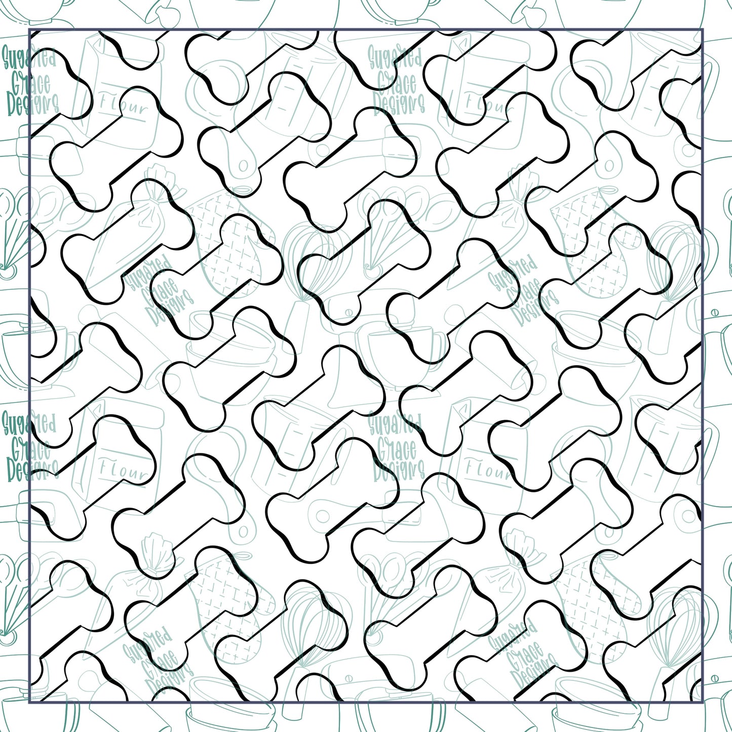 Black & White Dog Bone Pattern Cookie Backers in PDF file format with 11 sizes to choose from - Hand Drawn packaging for bags and boxes