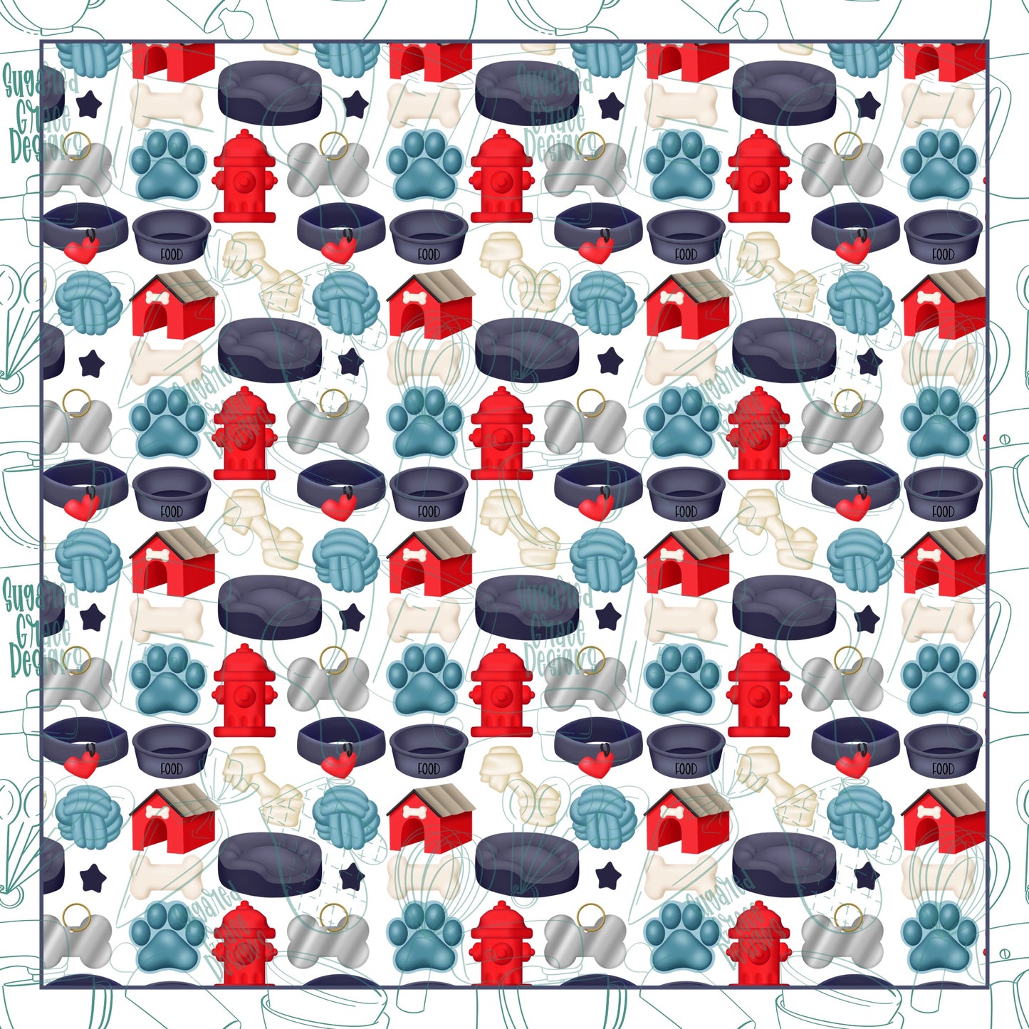 Dog Pattern Cookie Backers Set of 5 in PDF file format with 11 sizes to choose from - Hand Drawn packaging for bags and boxes