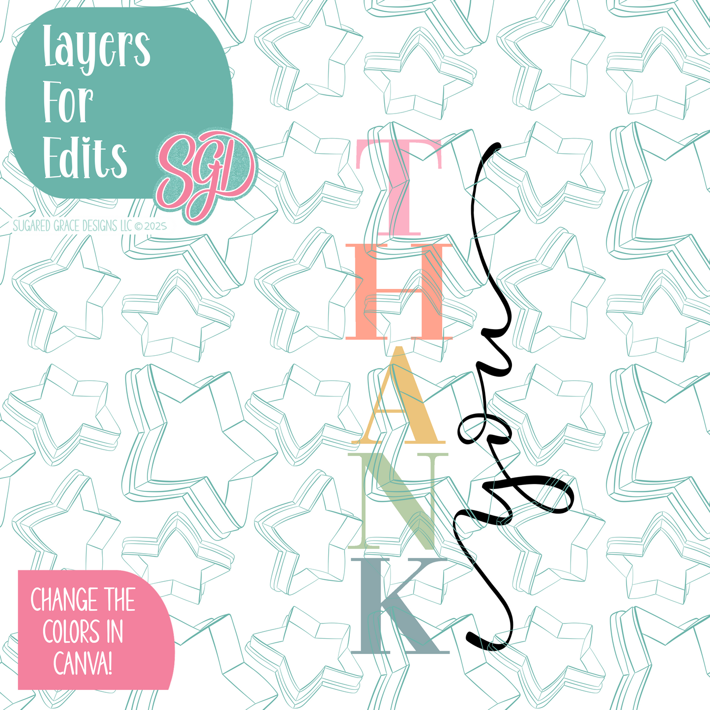 Dressy Thank You Cookie Cutter Plaque with PNG Images to Match - Hand Drawn Graphics for Edible Ink Printers