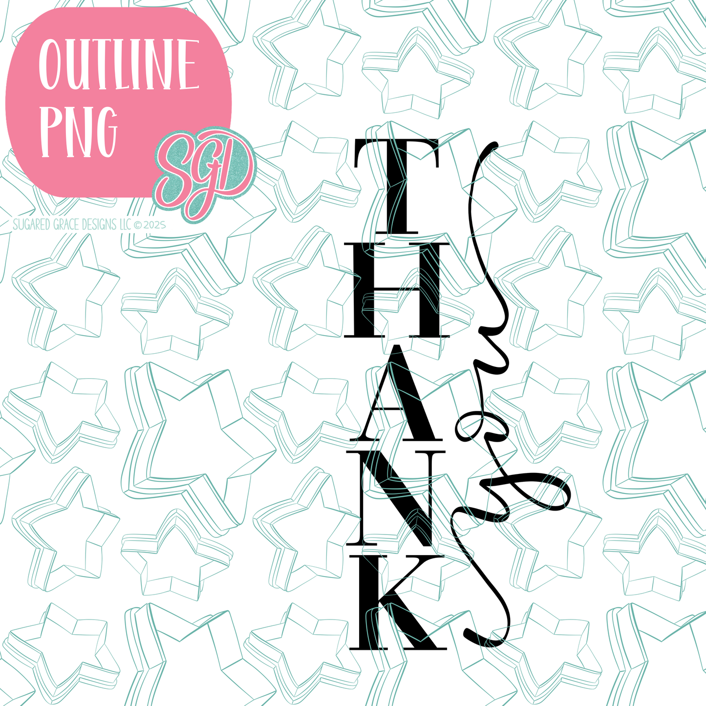 Dressy Thank You PNG Image Set for Edible Ink Printers - Hand Drawn Editable Graphics