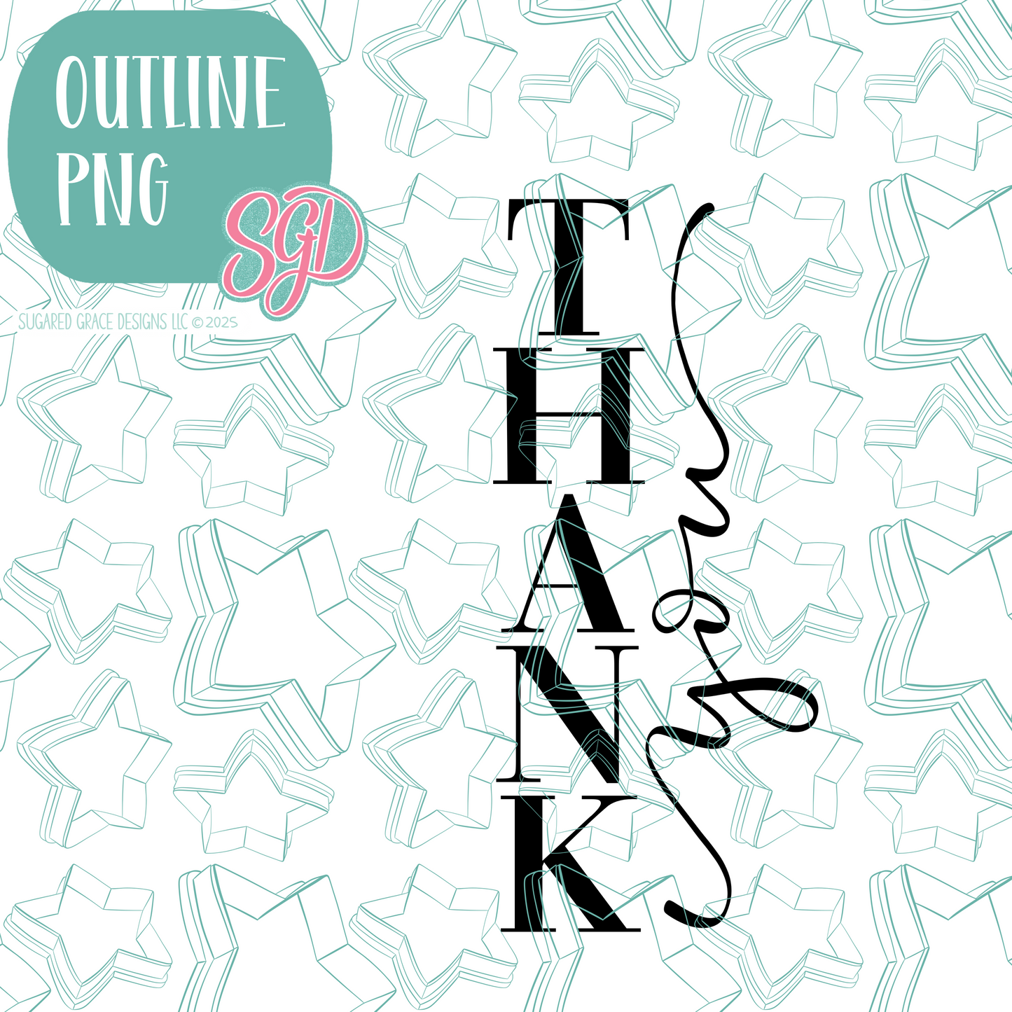 Dressy Thank You Cookie Cutter Plaque with PNG Images to Match - Hand Drawn Graphics for Edible Ink Printers